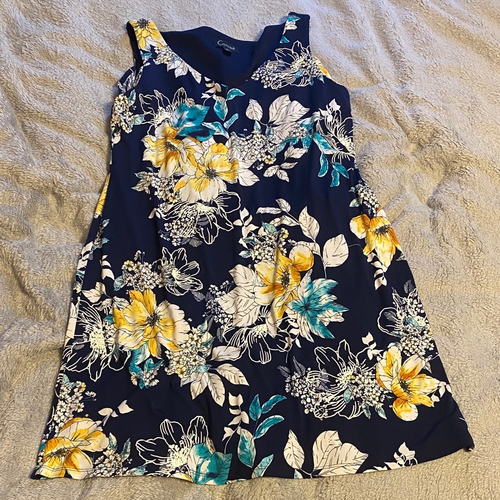 Connected Apparel Kids Dress with Yellow and White Floral on Navy